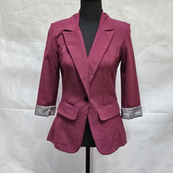 BCX Princess Cut 3/4 Rolled Sleeve Maroon Blazer Jacket Size S - Picture 1 of 7
